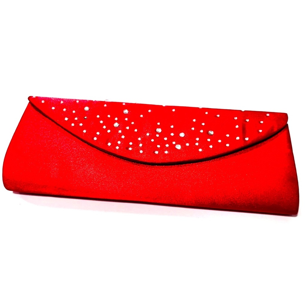 NEW Expressions NYC Red Stain Clutch Purse With Rhinestone Accents Valentine's